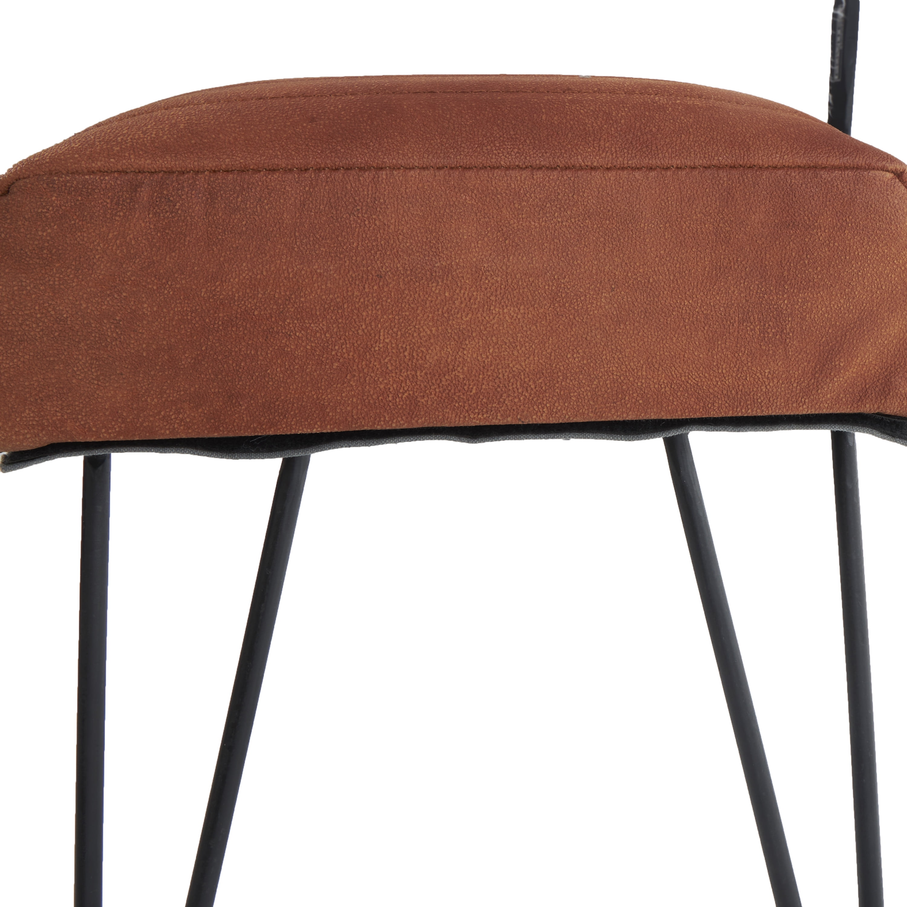 DecMode Leather Upholstered Bench with Linear Tufted Panels and Black Metal Hairpin Legs, Brown