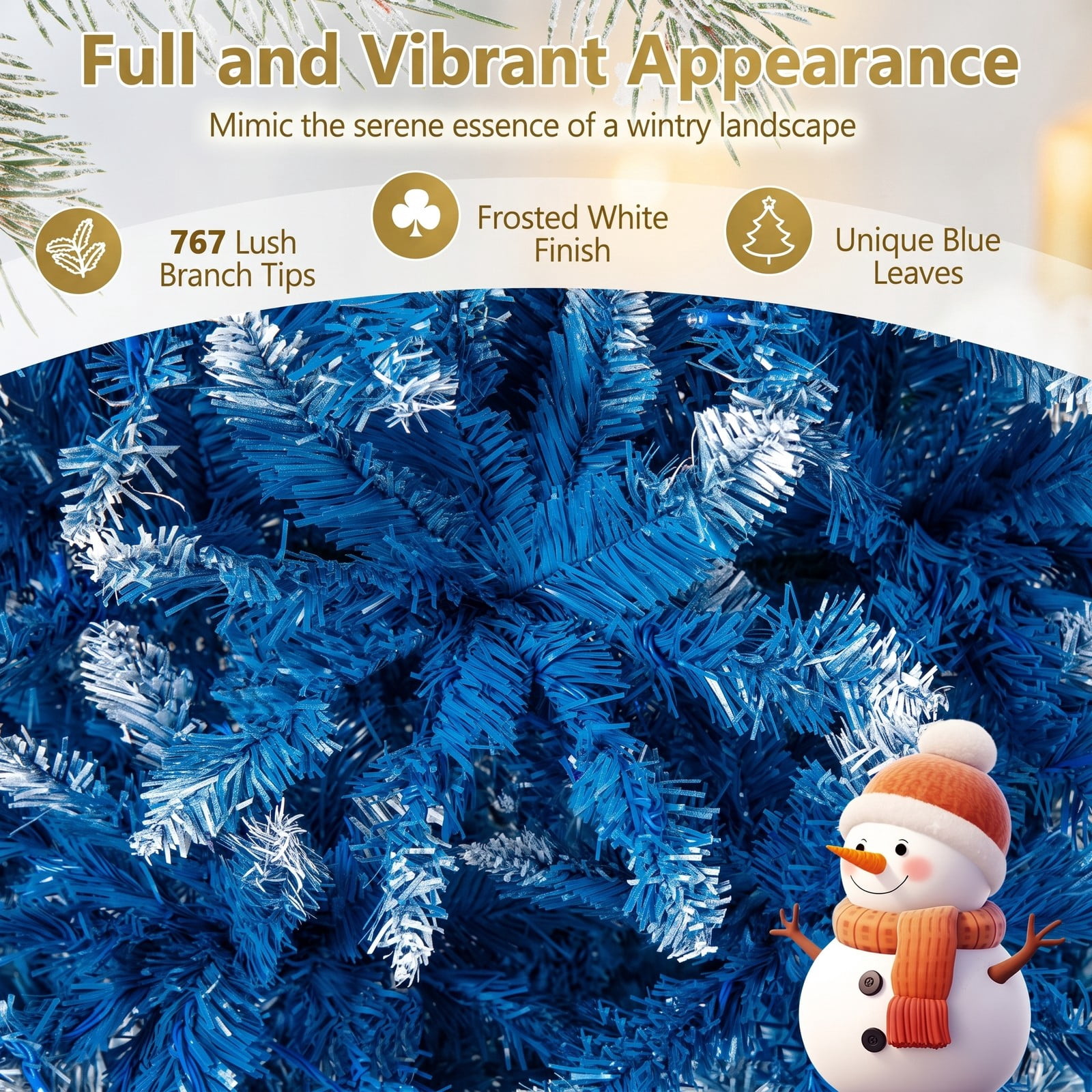 RUIE 6 FT Artificial Christmas Tree, Snowy Blue Pre-Lit Xmas Tree with 767 Branch Tips, 270 Warm White LED Lights, 8 Modes, Foldable Metal Stand for Indoor, Blue