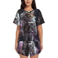 thumbnail image 1 of Balery Cat Astronaut In Space Conjunto de Pijama para Mujer con Estampado, Dos Piezas de Manga Corta y Shorts, Ropa de Dormir Suave con Cuello Redondo y Bolsillos-X-Large, 1 of 6