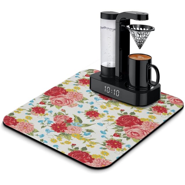 Washable Quick Dish Drying Mats Non-Slip Coffee Maker Mat for Kitchen Counter Home Coffee Bar Pad 16''''x18'''', Black, RYkytD-FT9YWED
