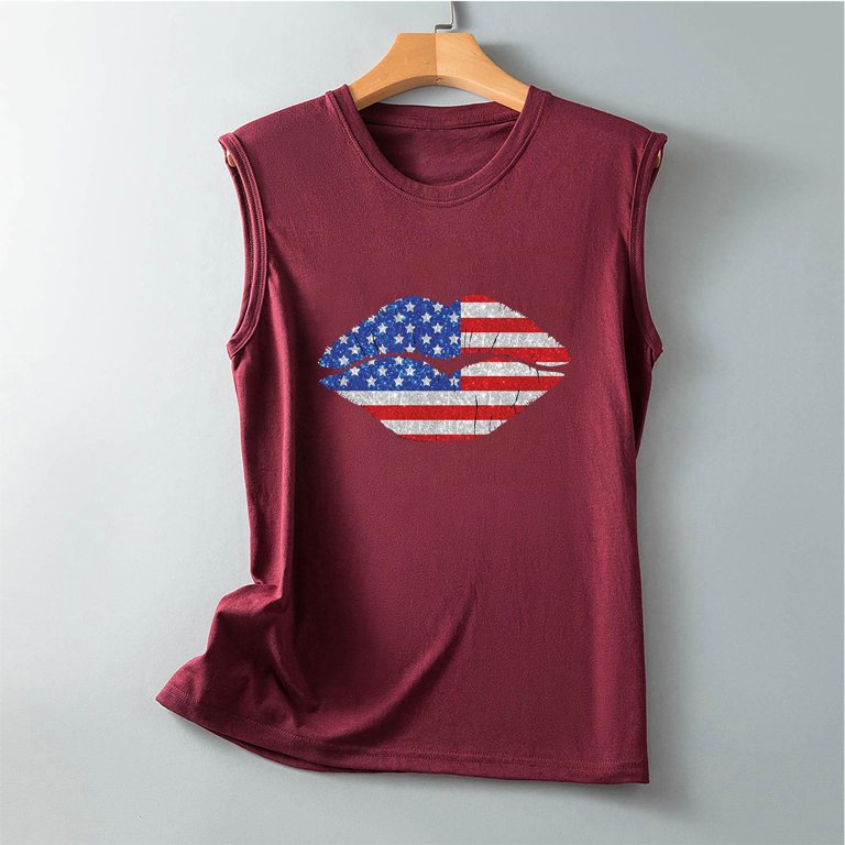 【AMERI】FLARE SHIRT WITH VEST AnuirheiH American Flag Tank Tops for Women 4th of July