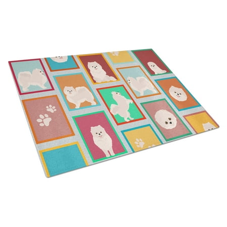 

Lots of White Pomeranian Glass Cutting Board Large 12 in x 15 in