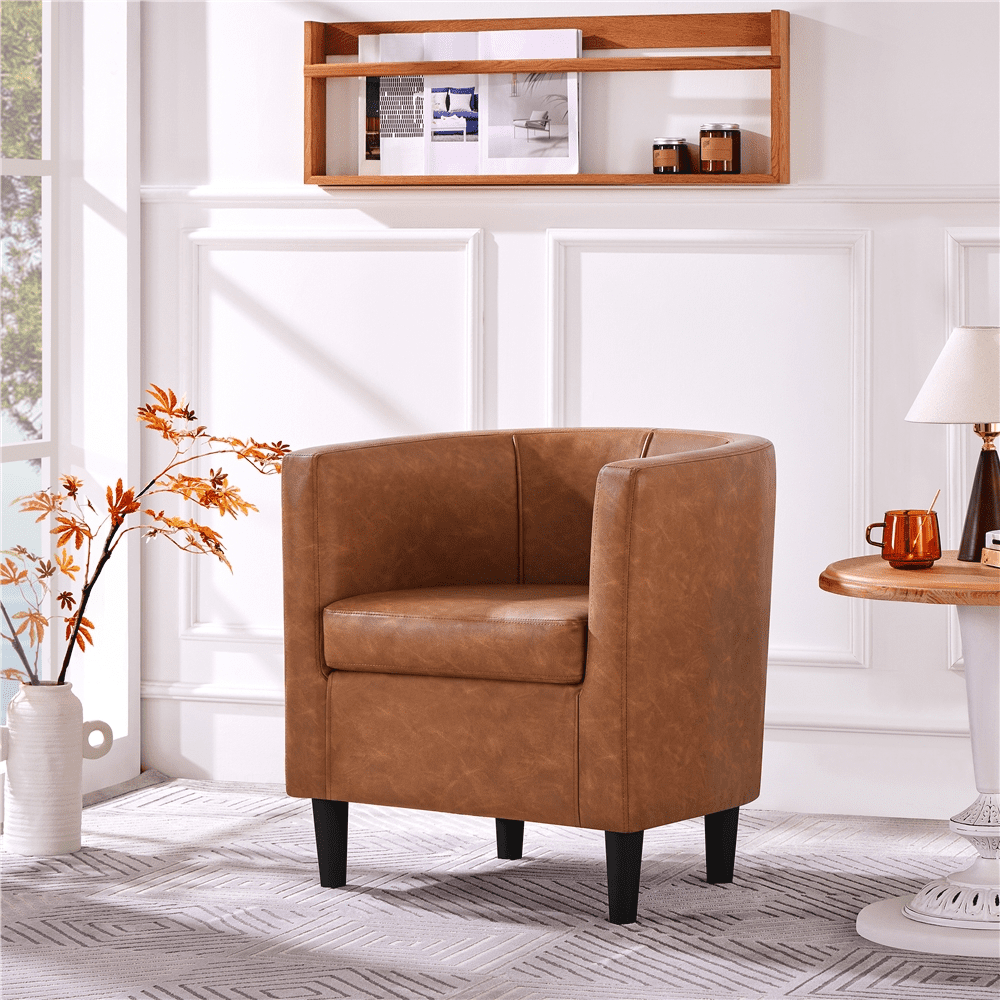 Renwick Faux Leather Upholstered Club Chair for Livingroom, Brown