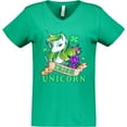thumbnail image 3 of Inktastic St Patricks Day Irish Unicorn Illustration with Shamrocks Women's V-Neck T-Shirt, 3 of 5