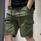 thumbnail image 5 of Pantalones cortos cargo para hombre con cordón ajustable, color caqui liso, elásticos, con bolsillo frontal, bermudas anchas de nailon de lujo para hombres grandes y altos, 5 of 5