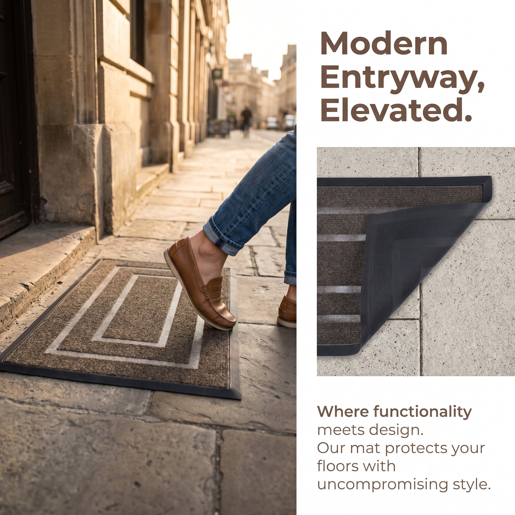 Unique Bargains Geometric Waterproof Welcome Front Door Mat Brown 30" x 18"