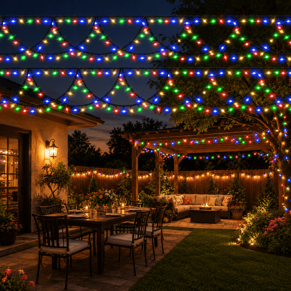 VOLIVO 40FT 380 LED Multicolor Icicle String Lights, Waterproof Outdoor Hanging Lights for Patio, Garden, Balcony, Pergola, Backyard, Party and Home Decorations