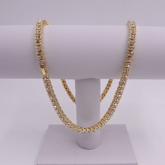 15Ct Lab Created Round Diamond Tennis Necklace Chain 14k Yellow Gold Plated Silver 3MM 18"inch