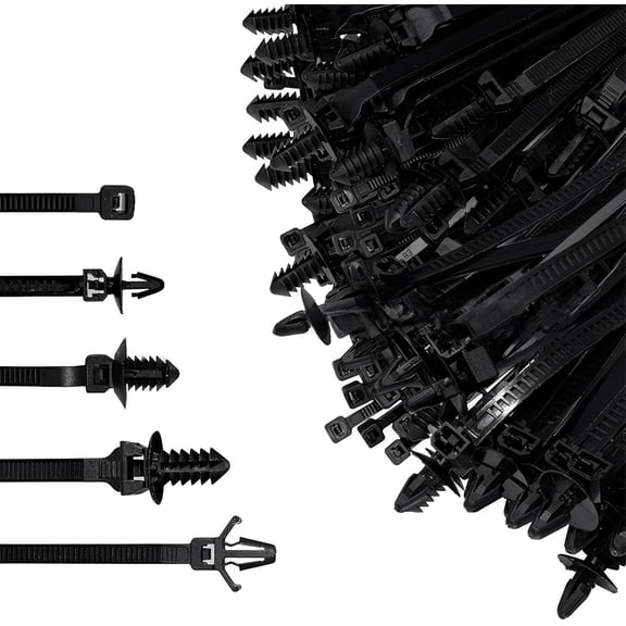 160 Pcs Universal Nylon Push Mount Cable Zip Ties, Self-Locking Heavy Duty Wire Ties Assortment Kit, 5 Sizes UV Resistant for Automotive Wiring Harness, Indoor Outdoor Electrical Cable Management