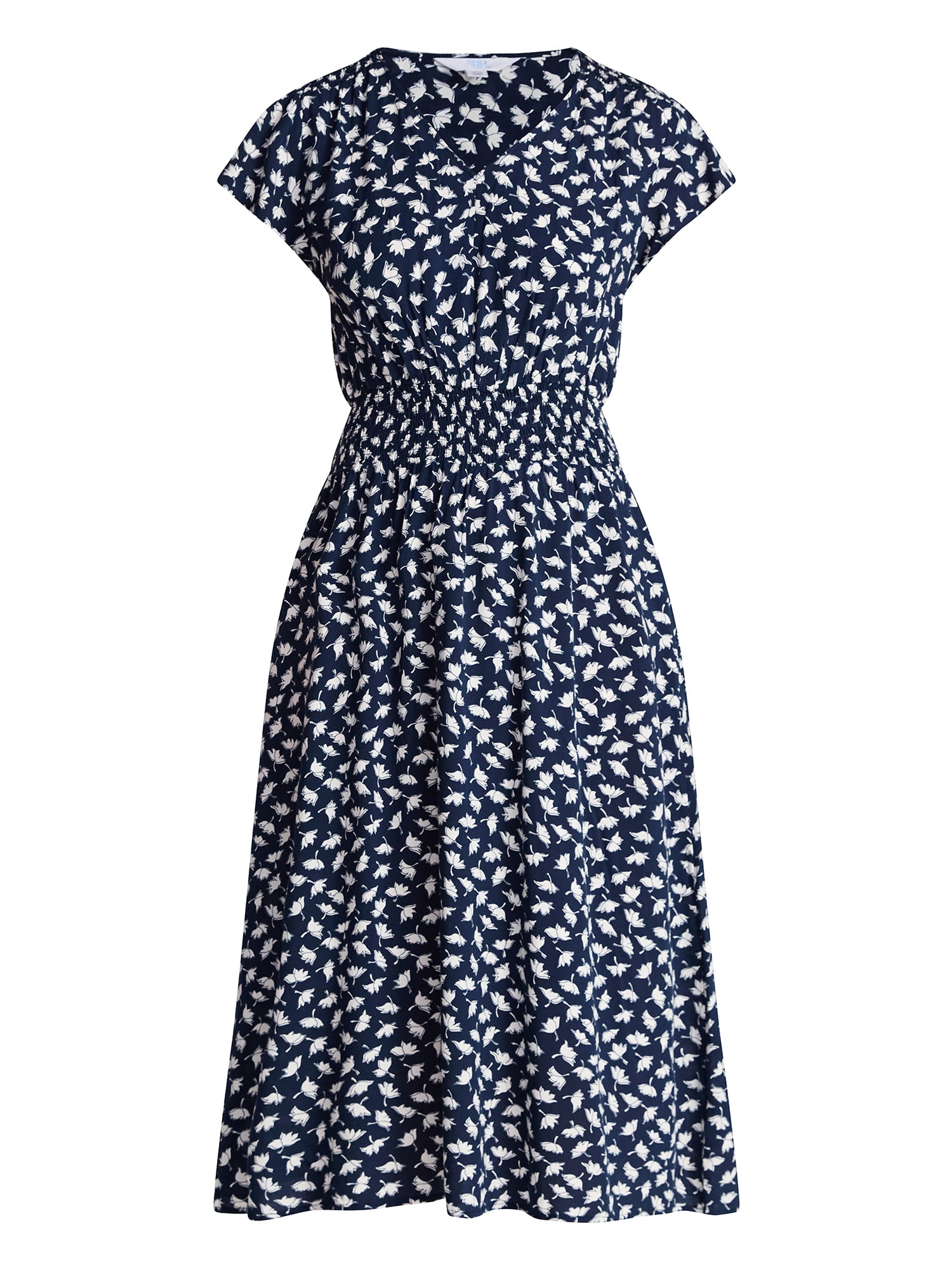 Time and Tru Women’s and Women’s Plus Smocked Waist Midi Dress with Flutter Sleeves, Sizes XS-4X