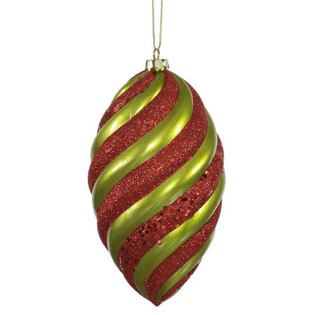 Lime Red Candy Glitter Swirl Drop Ornament - 8 in.