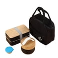 thumbnail image 1 of Double-Layer Japanese Style Bento Box with Natural Bamboo Lid (Serving as Plate/Tray/Cutting Board), Stackable Compartments, Food-Grade PP Material, Includes Matching Polyester Insulation Bag,, 1 of 7