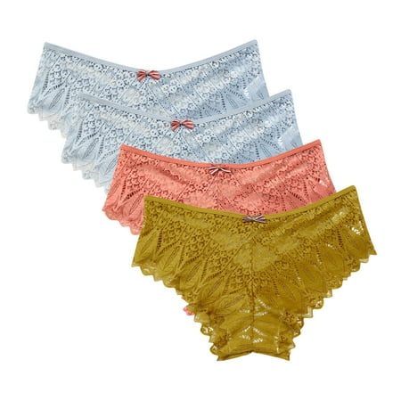 Cute Panties Lace Thongs for Women  Seamless Ladies Thong Briefs Underwear Lace Panties Plus Size Underpant Lace Thongs for Women 4 Pack Underwear Women High Waist Yellow M