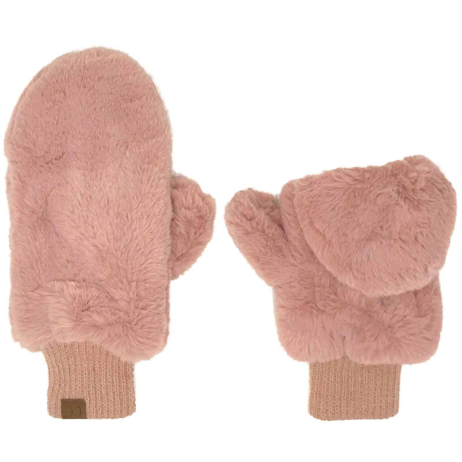 CC Soft Faux Fur Fuzzy Lined Flip Up Down Top Fingerless Mitten Gloves ...