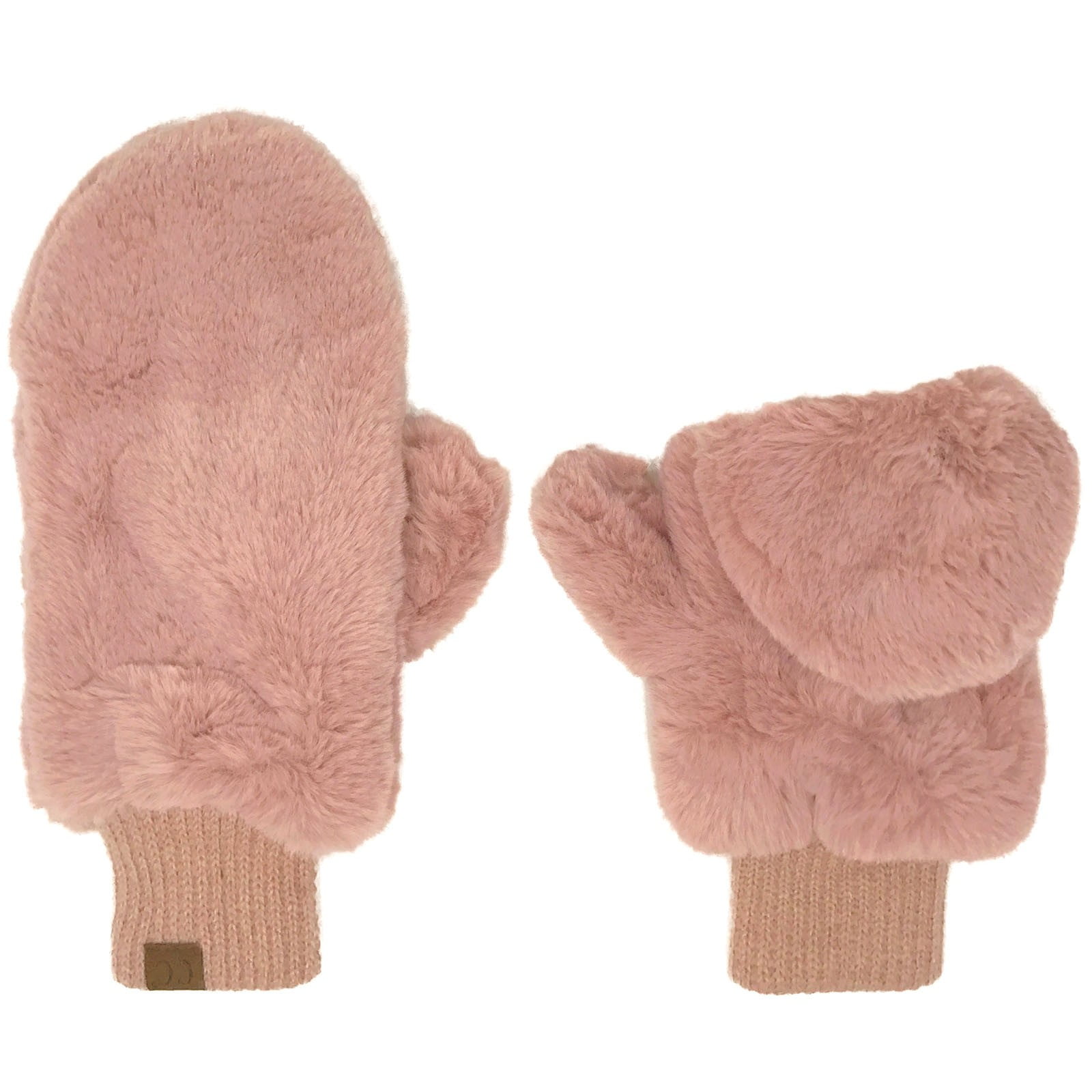 CC Soft Faux Fur Fuzzy Lined Flip Up Down Top Fingerless Mitten Gloves