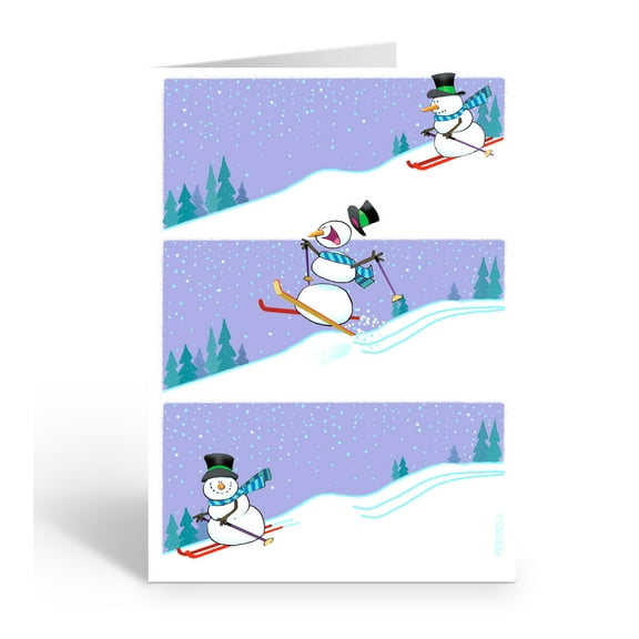 Skiing Snowman Christmas Card - 5" x 7" Christmas Card - 18 Cards & 19 White Envelopes - 70015