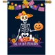 thumbnail image 1 of Bandera de casa del Día de los Muertos, México, con diseño de calavera de azúcar, esqueleto, calabaza y flores, de 30 x 45 cm, de poliéster de doble cara, ideal para jardín, patio, césped, decoración, 1 of 4