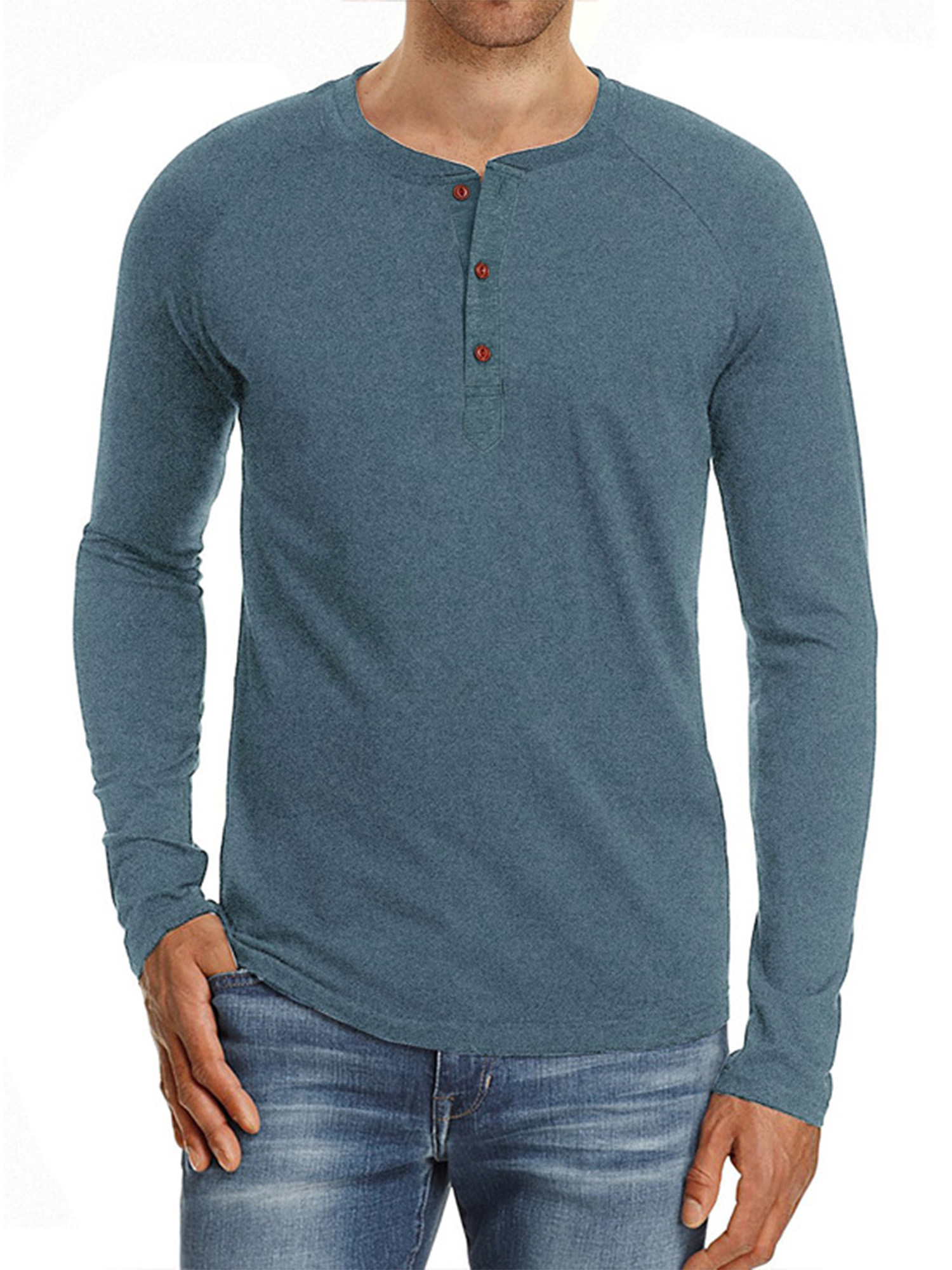 New Mens Henley Shirt T-shirts shirts Long Sleeve Cotton Pullover Comfy Button