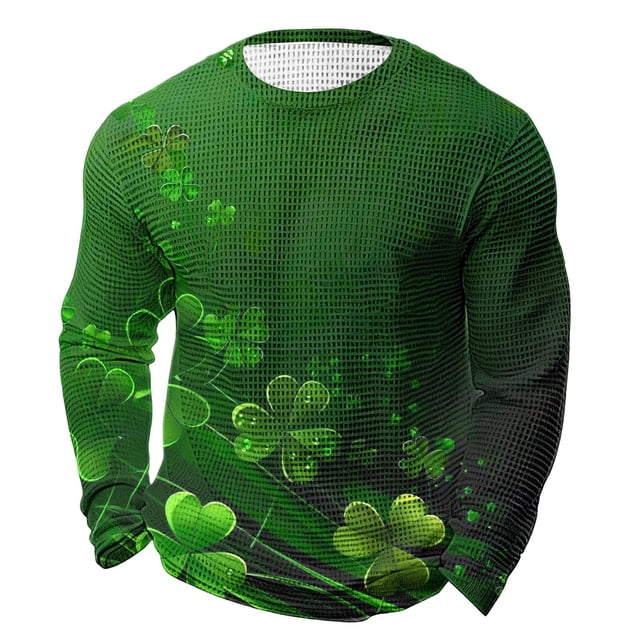 Camisa Del Día de San Patricio Hombres de Manga Larga Casual de Manga Larga Tops de Cuello Redondo para Fiesta Festival Vacaciones Viajes Calle Uso Diario