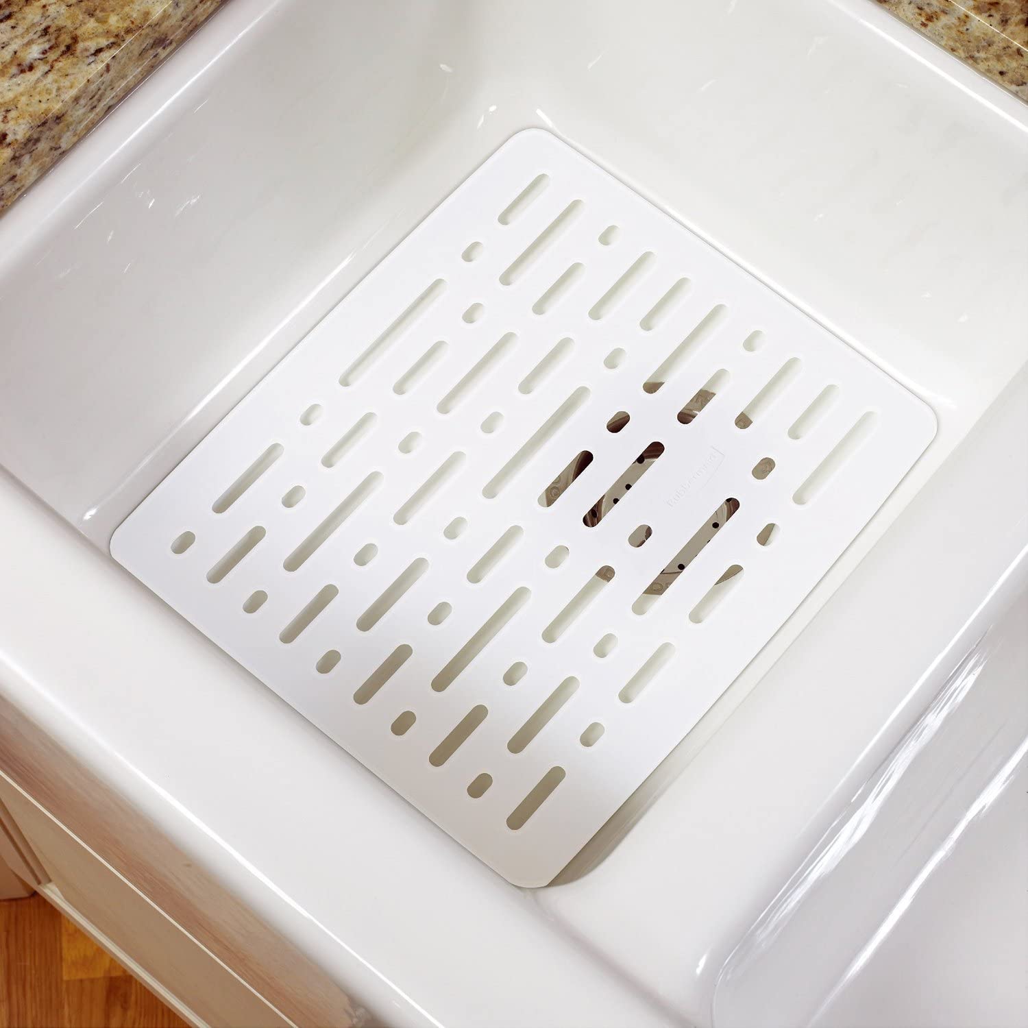 Rubbermaid 1G1706WHT Enhanced Microbal Sink Mat, Small, White