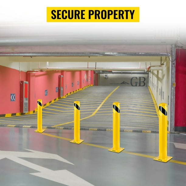Bolardo de seguridad Poste de bolardo de acero Tubo amarillo Barrera de acero 42 H 5.5 D VEVOR