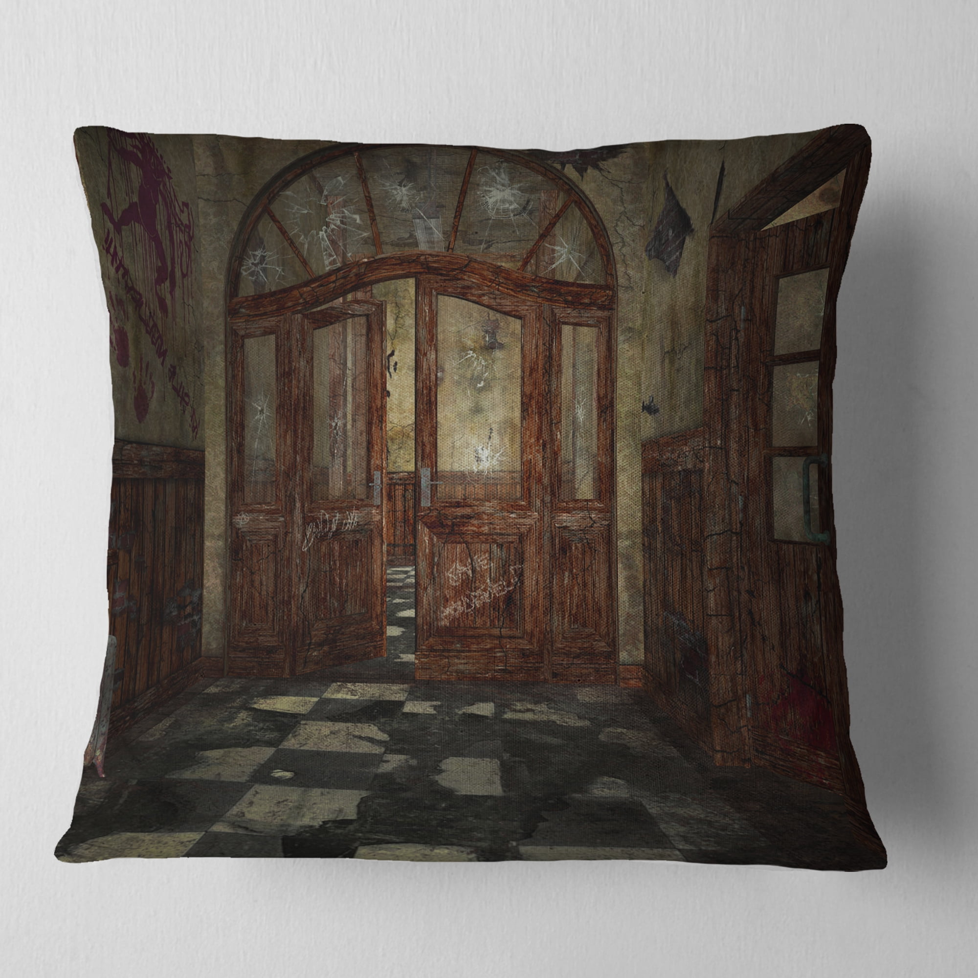 Designart Abandoned Interior - Landscape Painting Throw Pillow - 16x16