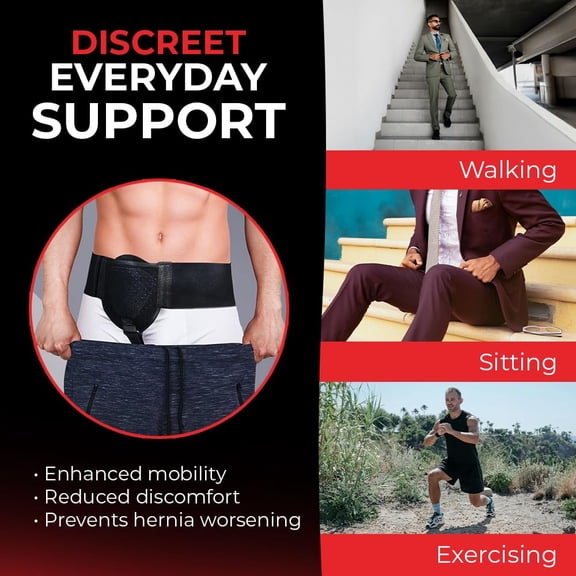 Inguinal Hernia Support Belt,One Size Fits Most,Groin Hernias I Adjustable Waist Strap,Adjustable Support for Left or Right Side