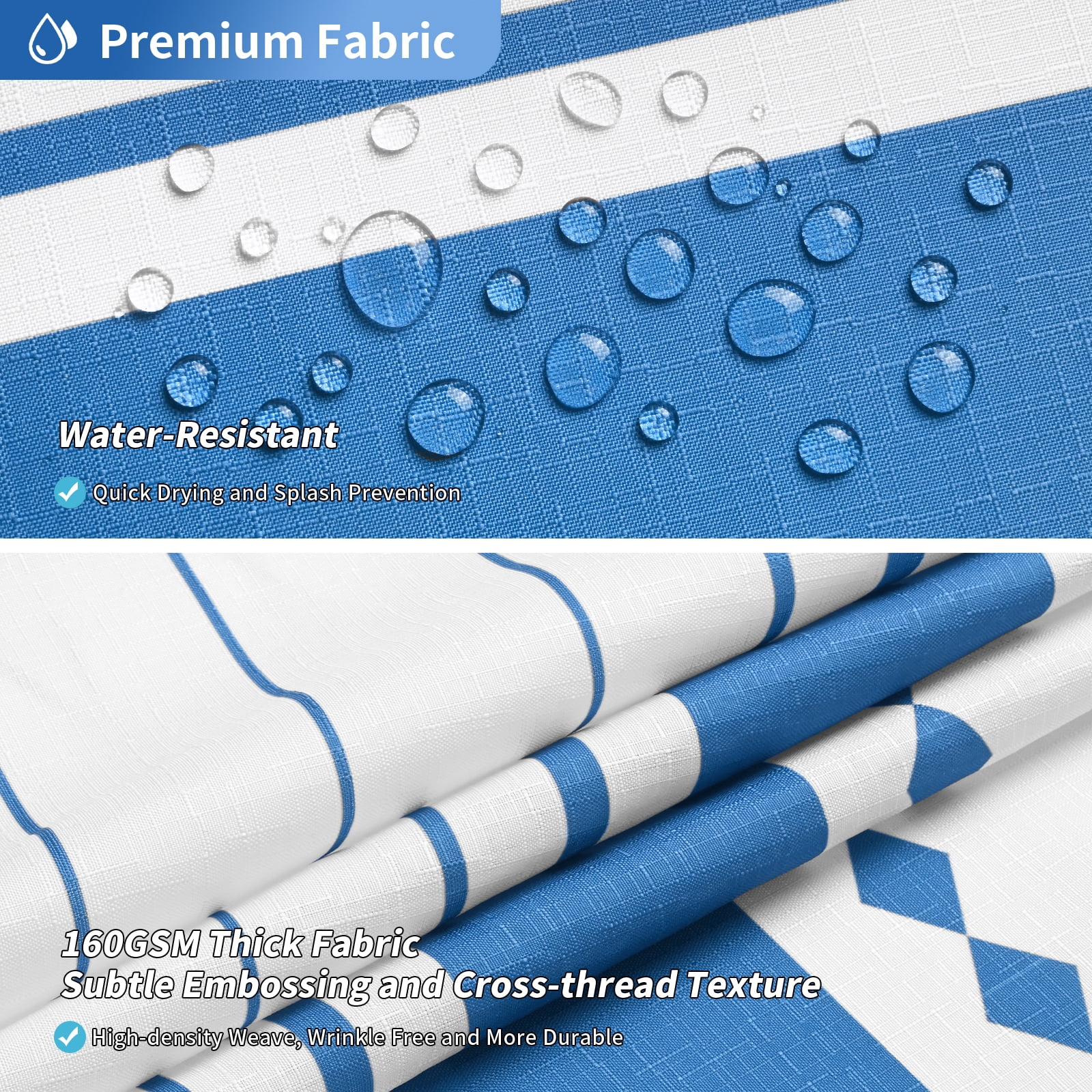 FRAMICS Tassel Shower Curtain Sets with Bath Rug, Boho Striped Farmhouse Bathroom Sets with Hooks, Heavy-Duty Fabric, Water-Repellent and Washable, 72" x 72", Blue