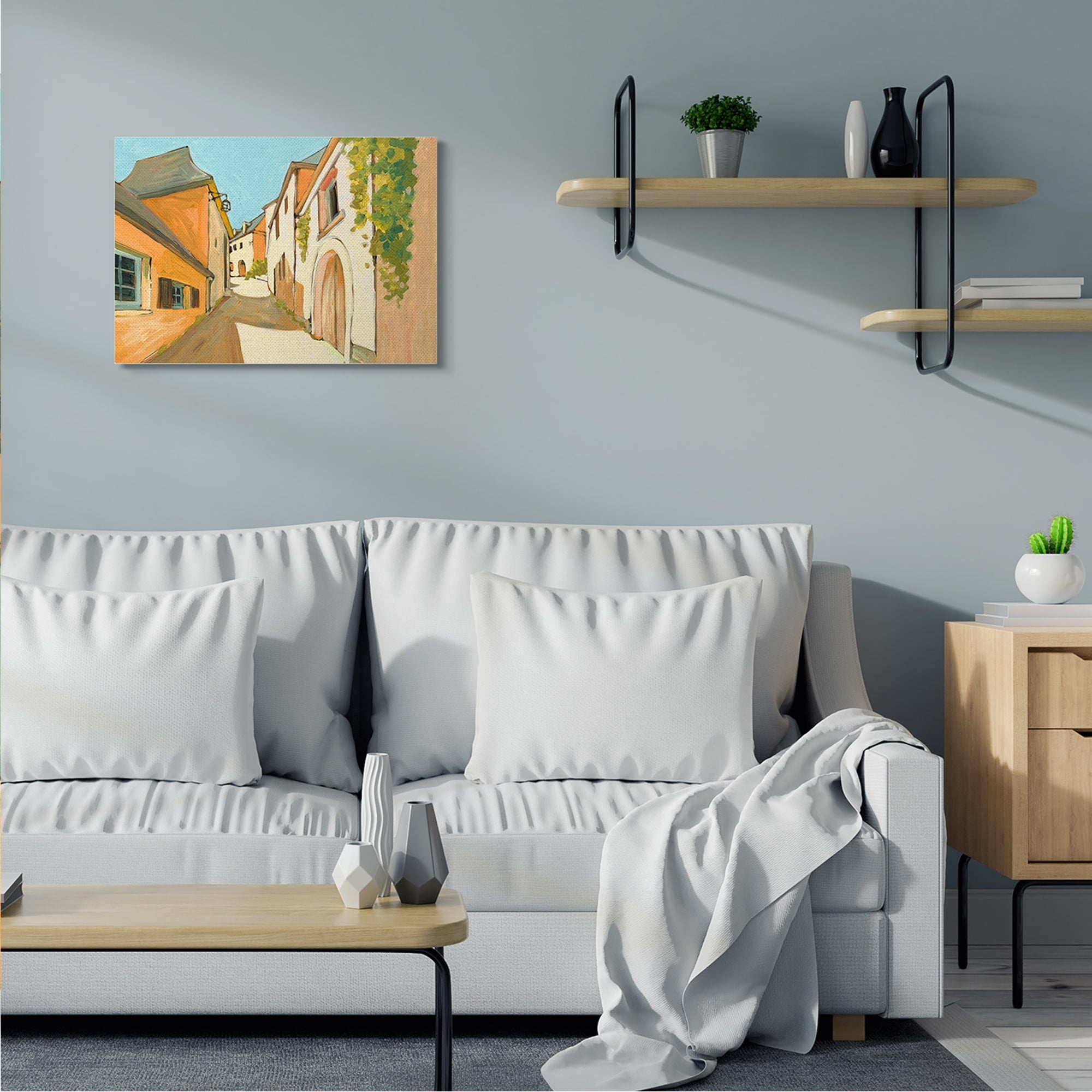 Stupell Industries Shadows Between Buildings European Country Road Canvas Wall Art, 24 x 30, Design by Bart E. Slyp