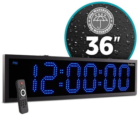 Ivation 36 Waterproof Large Digital Clock, Outdoor Large LED Clock with Stopwatch, Alarms - Blue