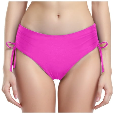 GEWSEY Women s Bikini Bottoms High Waisted Swim Bottom Full Coverage Side Tie Tummy Control Bathing Suit Swimsuit Bottoms Hot Pink  XL