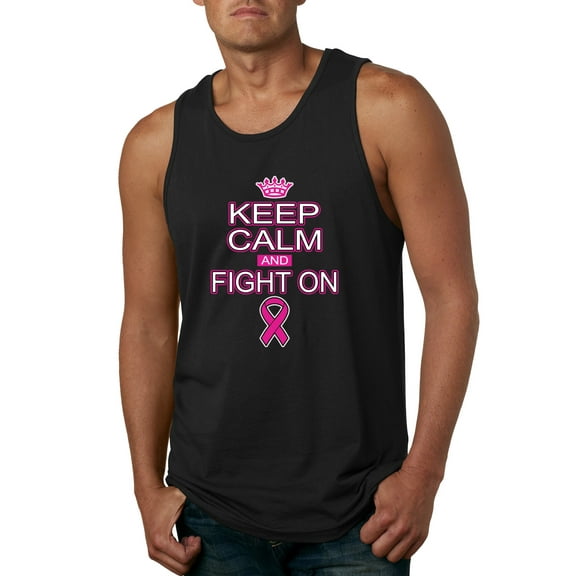 Keep Calm and Fight On Breast Cancer Awareness Mens Graphic Tank Top, Black, Small