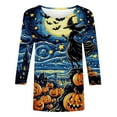 thumbnail image 3 of Women's 3/4 Sleeve Round Neck Halloween Printed Casual Fashion Top, 3 of 4
