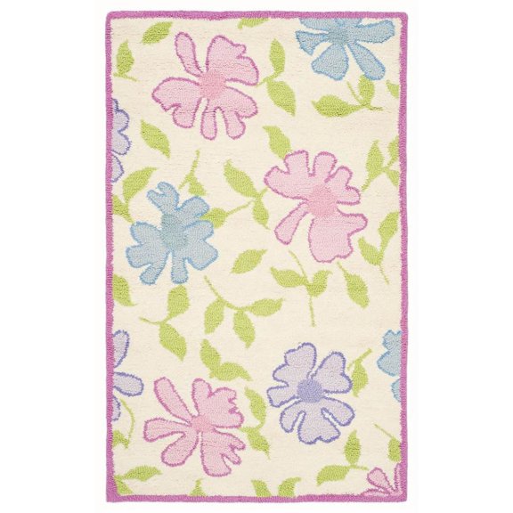 SAFAVIEH Kids Floral Sandy Floral Cotton Area Rug, Ivory/Pink, 4' x 6'