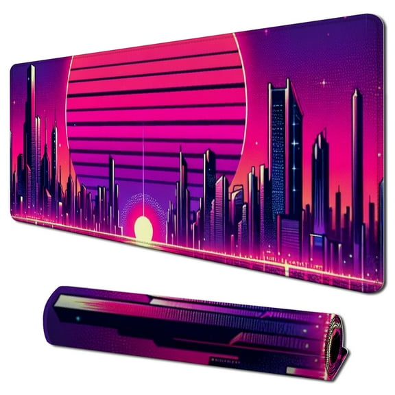 Thasis - Extended (Large) Performance Gaming Mouse Pad - Retrowave Edition - Micro-Textured Cloth with Stitched Edges - Medium/Fast Surface Speed