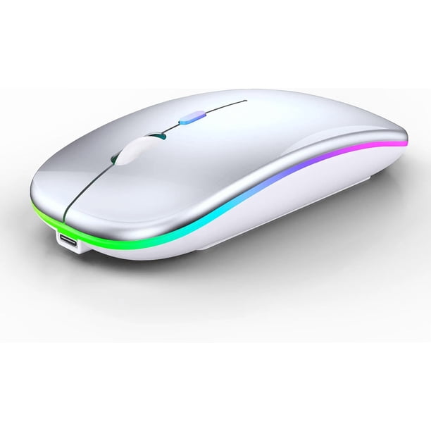 WREANU Wireless Bluetooth Rechargeable Laptop Mice with LED Lights Silent Slim Use(BT5.2 and 2.4G Portable USB) Dual Mode Computer for Laptop//Tablet//Computer/ (Black)