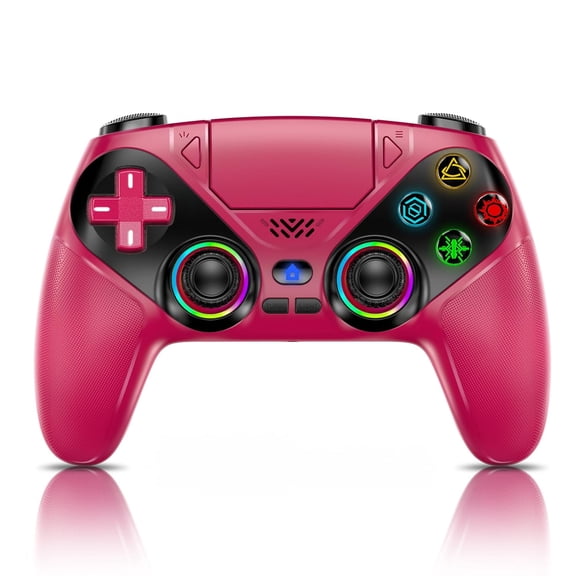 Gamrombo LED Wireless Controller for P5, Seven Light Colors Compatible with P5 Pro/Slim/PC, Dual Vibration, 3.5mm Audio Jack,Macro/Turbo Function, 6-Axis Motion Contro Gamepad with Speaker(Red)