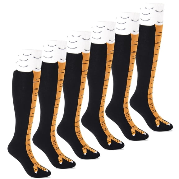 Womens Novelty Funny Crazy Socks - 3Pack Cool Funky Animal Cartoon Cosplay Chicken Leg Knee High Mid-calf Gift Socks