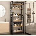 thumbnail image 4 of 6-Tier 63” Toilet Storage Shelf with Cart | Brown Freestanding Above Toilet Shelf Rack, Farmhouse Bathroom Organizer Shelves, Space Save, 4 of 6