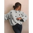 thumbnail image 4 of Women'S Oversized Heart Sweater Long Sleeve Crewneck Drop Shoulder Cute Knit Tops Jumper Gray S, 4 of 8