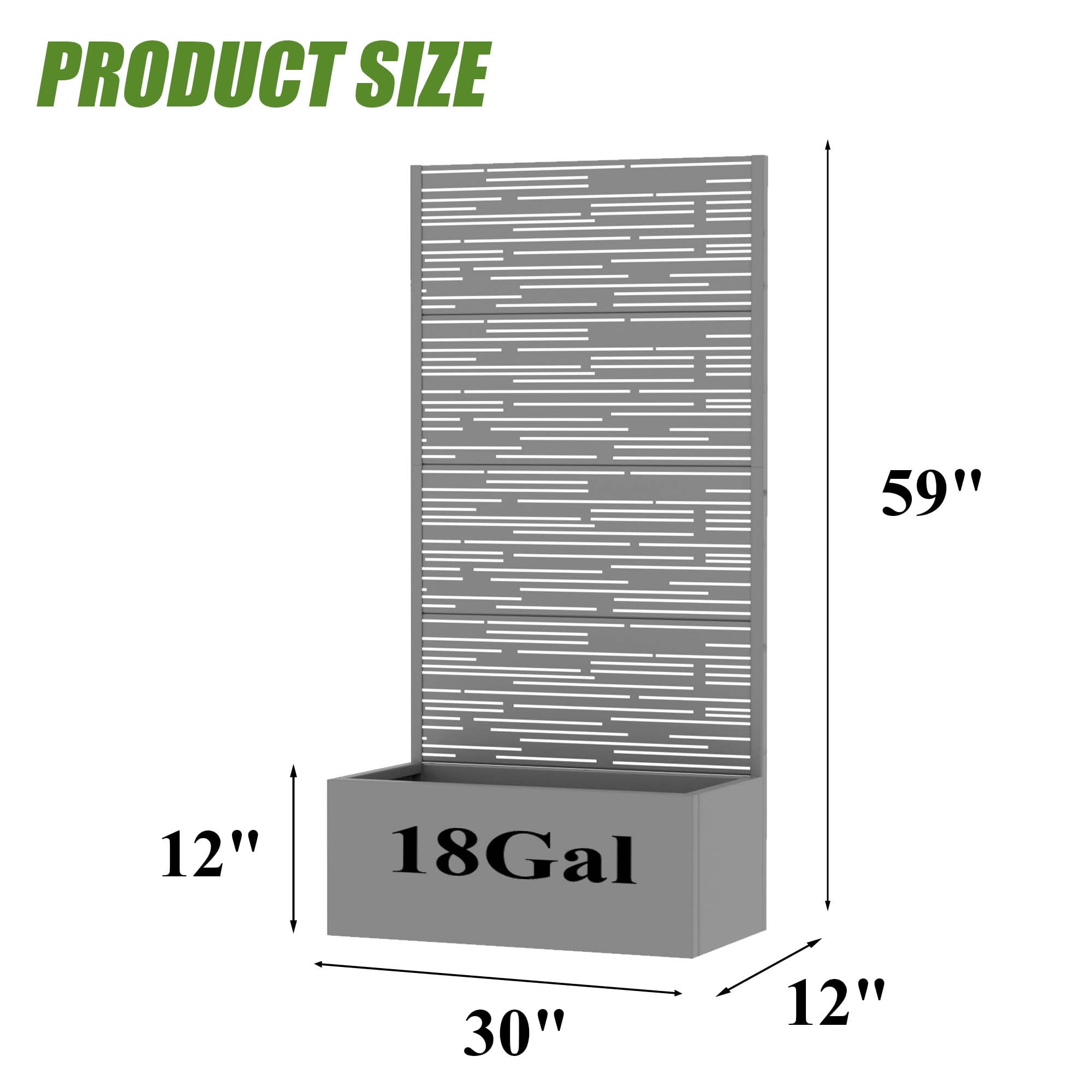 MAYEERTY 59X30" Metal Outdoor Gray Privacy Screen with Planter Box for Backyard & Garden, 4 Piece Set