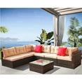 thumbnail image 4 of Rattan Wicker Patio Furniture, 7 Piece Patio Furniture Sofa Sets, 6 Rattan Wicker Chairs and Coffee Table, Patio Conversation Set with Cushions/Pillows for Backyard, Porch, Garden, Poolside, LLL876, 4 of 9
