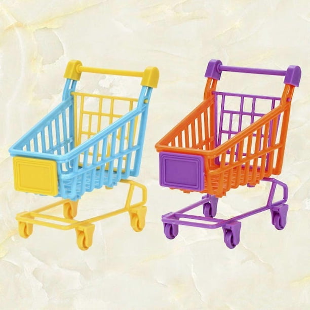 2 Pcs PVC Simulation Trolley Mini Shopping Cart Toy Kids Stuffs Dolls Storage Rack for Kids Toddlers Playing (Random Color)