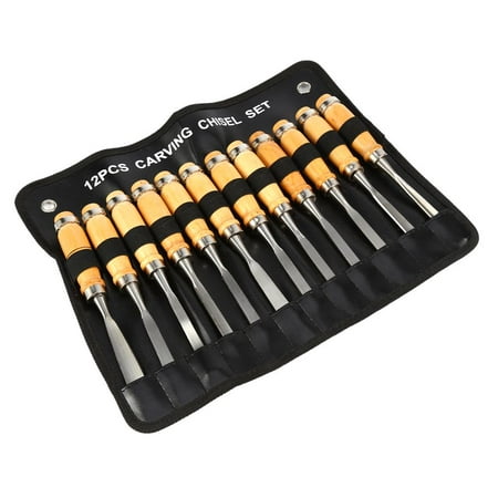 Yosoo 12PCS Wood Carving Hand Chisel Set Woodworking Professional Lathe Gouges Tools With One Roll-Up Carrying Case,Wood Carving Hand Chisel (Best Wood Carving Chisels)