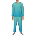 thumbnail image 3 of Picia Teal Turquoise Pattern Men’s Long-Sleeve Sleepwear Set - Soft 2-Piece Loungewear with Pockets, Comfy PJs for Relaxing Nights-XX-Large, 3 of 7