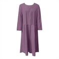 thumbnail image 4 of HaiMao Womens Cotton Linen Midi Dress Casual Loose Petite Solid A-line Dress Flowy Summer Beach Vacation Dress Purple M(M), 4 of 8