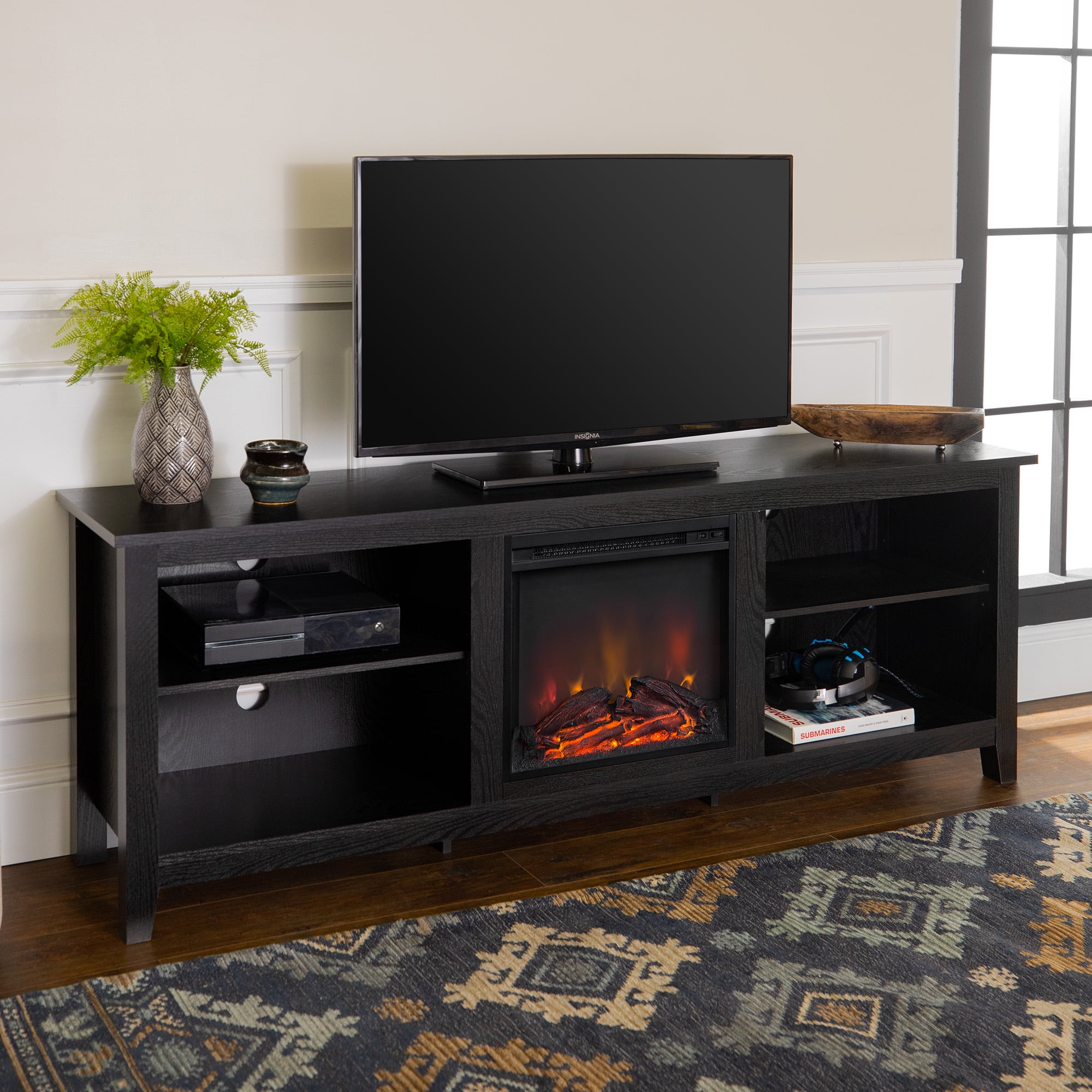 Walker Edison Traditional Fireplace Tv Stand For Tv S Up To 78