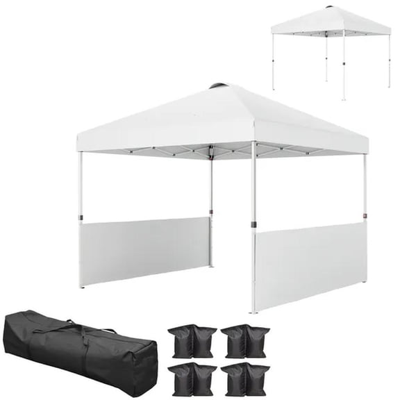 Pop Up Canopy Tent with Half Sidewalls, Instant Sun Shelter with Wheeled Carry Bag, White
