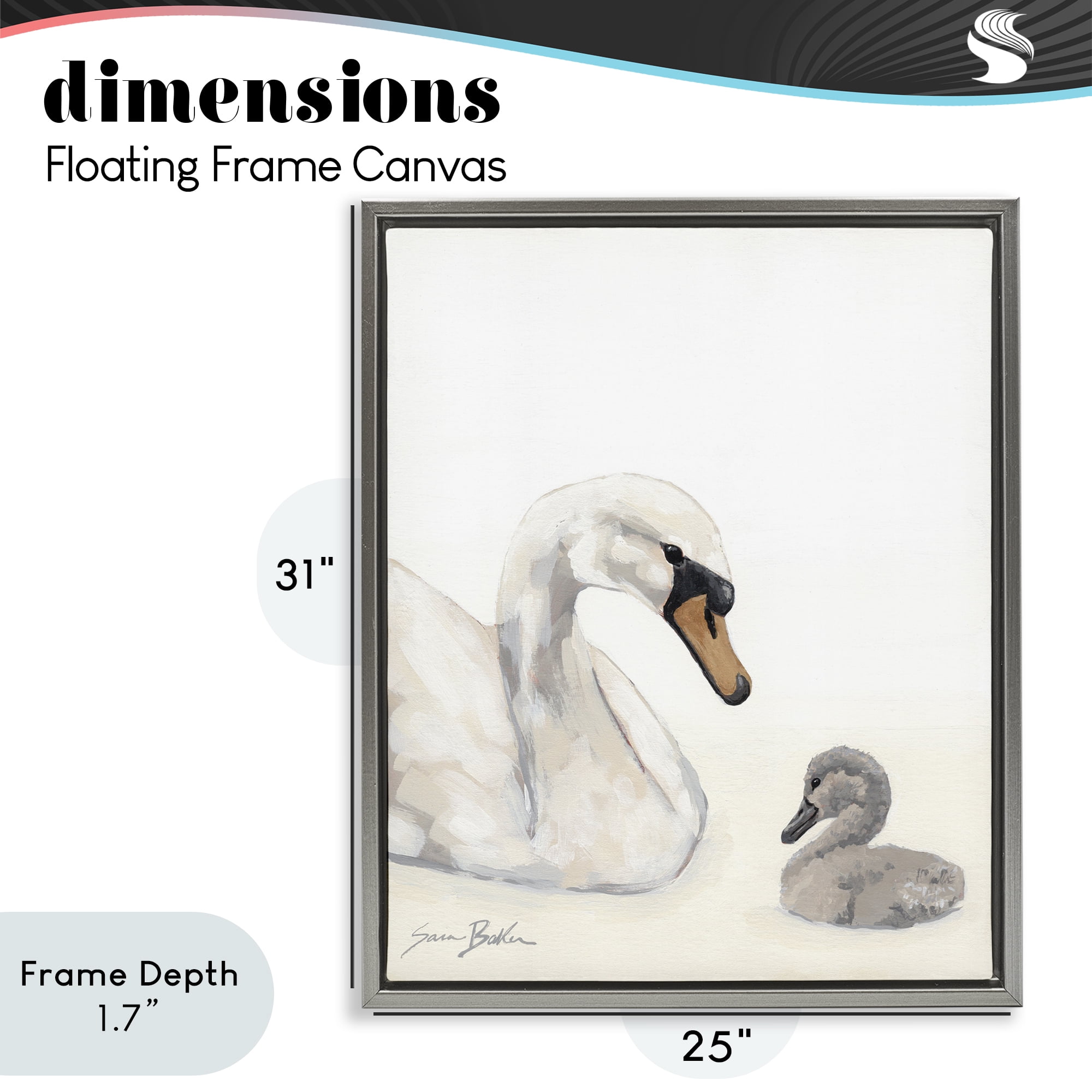Stupell Industries Mother Swan & Cygnet Gray Framed Floater Canvas Wall Art, design by Sara Baker