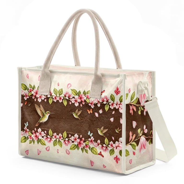 ZUXONGSY Hummingbird Cherry Blossom Print PVC Tote Bag Large